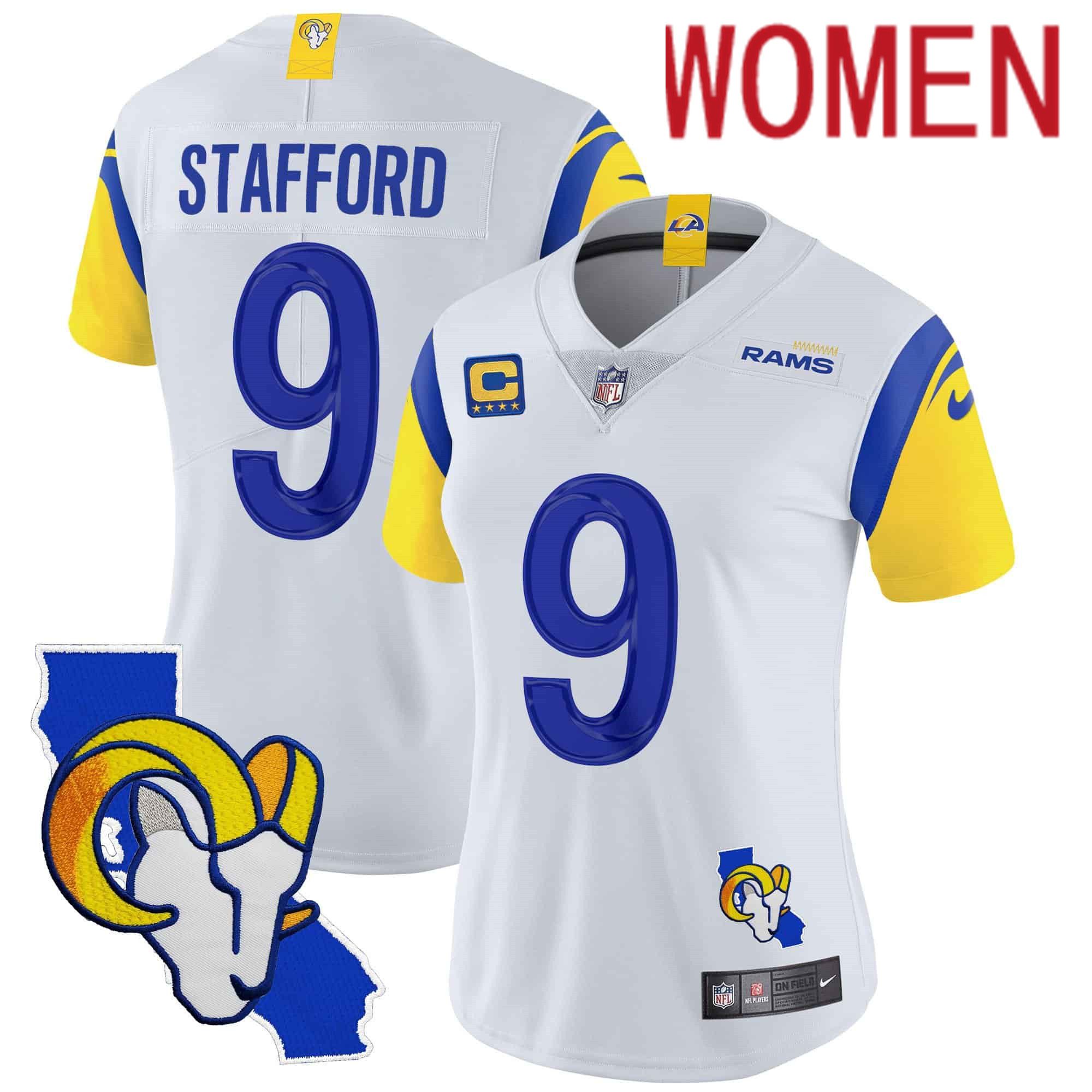 Women Los Angeles Rams #9 Stafford White 2024 Nike California Patch Vapor Limited NFL Jersey->women nfl jersey->Women Jersey